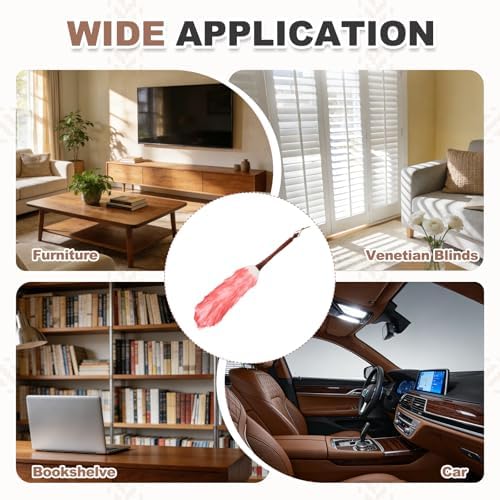uxcell Wool Duster, 20.5" Natural Feather Cleaner Household Cleaning Duster with Solid Wooden Handle for Cleaning Fans Window Blinds Shelves Furniture, White Pink - Image 7