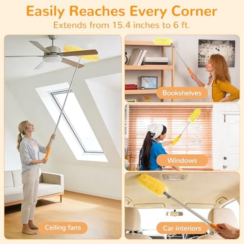 6 ft Long Handle Extendable Duster with 50 Refills for Swiffer Duster, Heavy Duty 360° Microfiber Dusting Kit for High Ceilings, Ceiling Fans, Tall Windows, and Hard-to-Reach Areas - Image 3