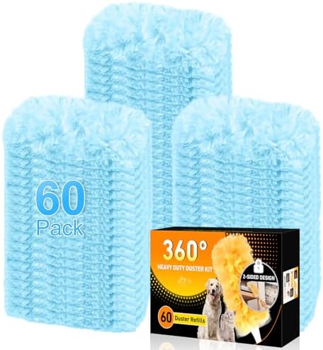 60 Count Heavy Duty Duster Refills for Swiffer, Multisurface 360° Larger Size Dusters with 4X Cleaning Power, Disposable Dusters for Pet, Cleaning Home, Blinds, Fans, Corners (60 pcs-Blue) by Rokkibom