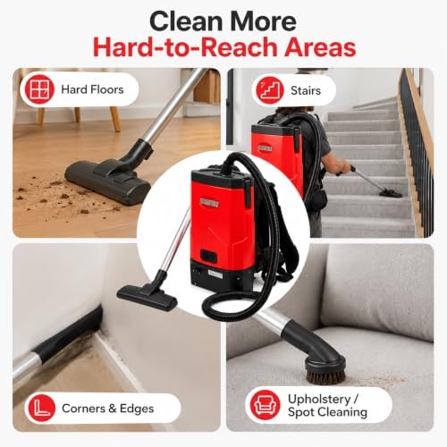 Corded Commercial Backpack Vacuum Cleaner, 106 CFM, 1.6-Gal, 50-ft Cord - Image 4