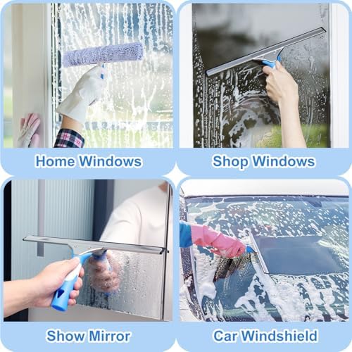 Mitclear Window Cleaning Kit 14IN Squeegee & Scrubber for Shower Glass Car - Image 4
