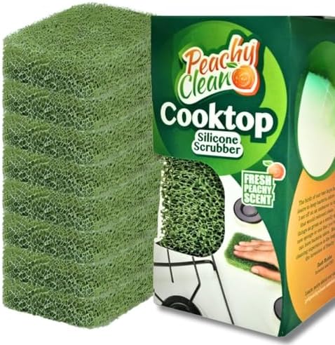 Peachy Clean Silicone Cooktop Sponge Scrubbers, Fresh Peach Scent, Non-Scratch, Odor-Resistant, Durable Household Cleaning Sponges for Dishes, Sinks, & Counter Tops Sponge, 9Pk by PeachyClean