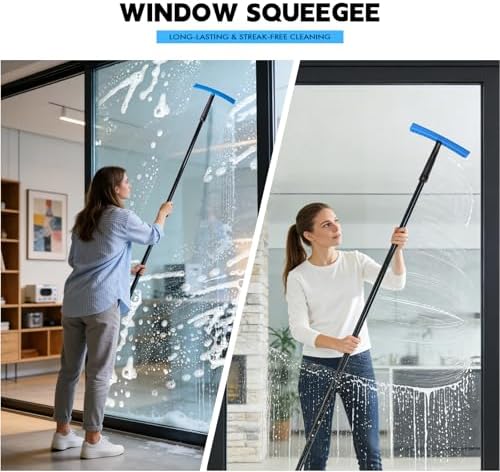 FOSHIO TPU Squeegee 10-Inch Blade with 4 Extension Poles (Extends up to 63 Inches), Anti-Slip Grip Handle Rubber Squeegee Streak-Free Cleaning for Car Windows, Shower Doors, Mirrors, Glass - Image 6