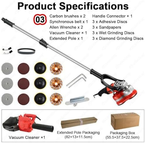 Industrial 2800W Concrete Grinding and Polishing Machine, 3-Head Electric Diamond Grinder with 8” Coverage, 6 Adjustable Speeds, for Professional Concrete, Stone, Marble, and Metal 03 - Image 2