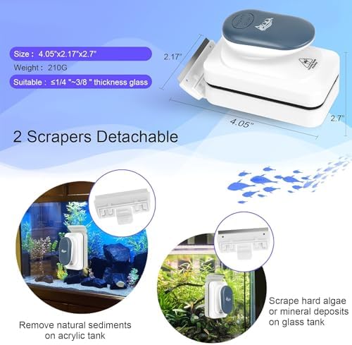 AQQA Aquarium Strong Magnetic Cleaner Brush, Fish Tank Glass Algae Magnet Cleaning Tool Floating Cleaner Scrubber Brush with 2 Detachable Scraper (Blue,S) - Image 5