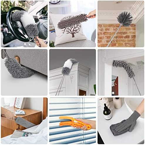 12pcs Microfiber Dusters, Duster with Extension Pole(Stainless Steel) 30 to 100'', Washable Dusters, Bendable Extendable Long Feather Duster for Cleaning Fan, High Ceiling, Blinds, Furniture, Cars - Image 6