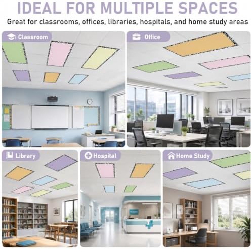 6 Pcs Fluorescent Light Covers for Classroom Ceiling Lights 4x2 FT Colorful Magnetic Light Filters Pastel Decorative Panels for Back to School Office Hospital Ceiling Supplies (Colorful Composition) - Image 6