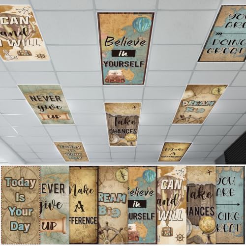 8Pcs Classroom Fluorescent Magnetic Light Covers,2x4 FT Vintage Travel Map by Hallswl