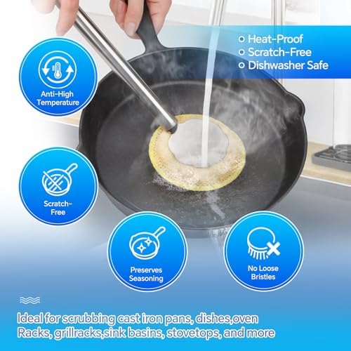 Oven Racks Clean Brush, Cast Iron Wok Skillet Scrubber Brush Non-Scratch, Long Handle, Heat-Resistant Kitchen Cleaning Brush for Wok,Pan, Indoor Grates, Pans, Oven Racks, Cook Rack, Dish - Image 6