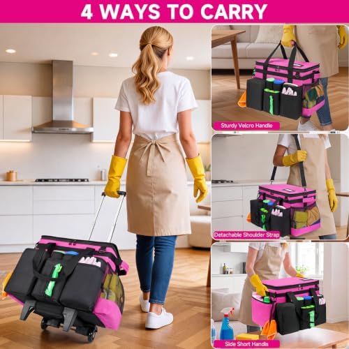 Cleaning Cadddy Bag with Rolling Cart, Large Cleaning Bag with Wheels - Image 5