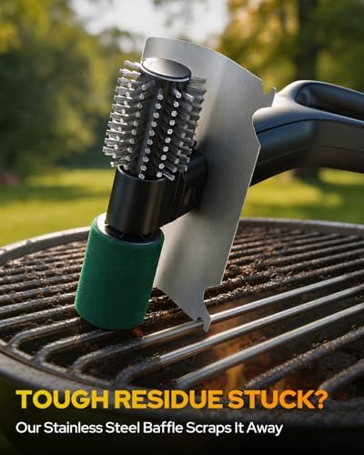 2026 Electric Grill Brush with 2 Brush Heads, 800RPM 25kgf High Torque BBQ Cleaner, 3500mAh Battery, 180 Mins Long Runtime, Extended Handle, Works as Grill Scraper for Tough Grease - Image 5