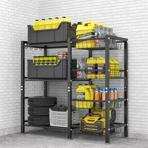 Hastatii Storage Rack Kitchen Baker's Rack - 3 Tiers 4 Baskets, Utility Coffee Bar, Air Fryer Stand with Steel Mesh Baskets - Image 5