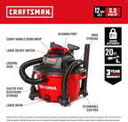 CRAFTSMAN CMXEVBE17594 12 Gallon 6.0 Peak HP Wet Dry Shop Vacuum - Image 2