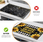 Multi-Design Stove Top Cover for Glass/Electric Stoves - 3-in-1 Heat-Resistant Protector Mat, Non-Slip Drying Rack 28"x20" (Sunflower) - Image 5
