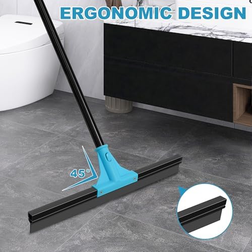 NEWE Floor Squeegee Broom with 18’’ Heavy Duty Rubber Scraper and 58.3’’ Telescopic Long Handle for Garage Concrete Bathroom Tile Shower Glass Marble Deck Window - Image 4