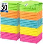 FIXSMITH Microfiber Cleaning Cloth, 50 Pack Cleaning Rags, Cleaning Towels for Housekeeping, Kitchen, Car, Lint-Free, Reusable Shop Towels with 5 Colors (Green/Blue/Yellow/Orange/Pink), 12"X12" by FIXSMITH