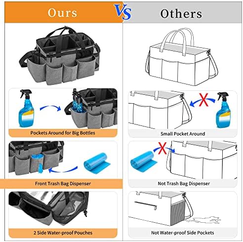 LoDrid Wearable Cleaning Caddy Bag with 4 Foldable Dividers, Grey - Image 3