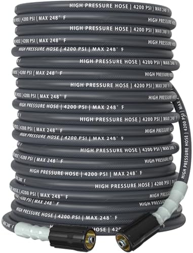 Pressure Washer Hose 100 ft, 4200 PSI Flexible & Kink-Resistant, Steel-Braided & Durable, High Power Washer Hose with M22-14mm Stainless Steel Plug, Hot/Cold Water Compatible - 100 Foot, Gray by Unknown