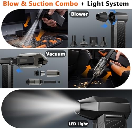 Preciva 2-in-1 Compressed Air Duster, 180,000 RPM High-Speed Turbo Electric Duster & Vacuum with 3-Second Deep Cleaning, Rechargeable Battery, 6 Attachments and LED Light for Keyboard, PC, Car, Home - Image 4