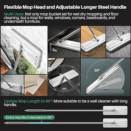 JOYMOOP Flat Mop System, Microfiber Mop and Bucket Set, White, Household & Commercial Floor Cleaning Mop with Long Handle, Hands-Free Cleaning System - Image 4