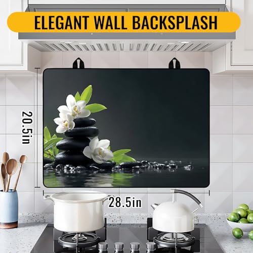 NYZE Stove Top Cover for Electric/Glass Stove, Flat Top Cooktop Protector, Electric Cooktop Cover, Extra Counter Space for Kitchen (White Orchid Stacked Stones) - Image 3