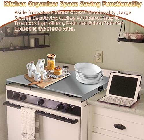 Stainless Steel Gas Stove Top Cover, Noodle Board Cooktop Cover, Kitchen Organizer for Gas and Electric Stove Range Expanding Kitchen Space, Large Size 36"x 23.6"x3", Sliver - Image 2