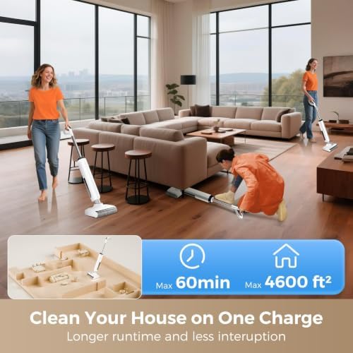 Wet Dry Vacuum Mop - Self-Cleaning Floor Washer with 180°Lie-Flat & 0 Hair Tangle, Self-Propelled Edge Cleaning, 60Min Runtime, Designed for Pet Hair, Kids' Spills & Daily Household Cleaning - Image 6