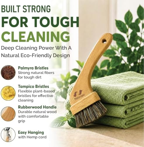 All-Natural Grout Brush Set | Wooden Cleaning Brush for Tile and Floor | Durable Floor Scrubber for Bathroom and Kitchen | Eco-Friendly Household Cleaning Tools – Pack of 2 - Image 2