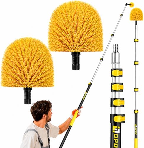 25ft High Reach Cobweb Duster with 5-18ft Extension Pole and 2 Brush Heads by Opow