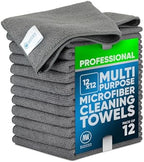 MW PRO Premium Microfiber Cleaning Cloths (12 Pack, 12x12, Grey) - Streak Free Stainless Steel & Glass Towels - Ultra Soft Cleaning Cloths for Screens, Granite & Modern Home - Washable & Reusable by MicrofiberWholesale