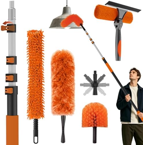 16FT Reach High Ceiling Duster Kits with 3-12FT Adjustable Pole - Includes Extra Long Duster, High Ceiling Duster, Rotatable Window Squeegee & Cobweb Duster for Ceiling Fans and Whole House Cleaning by Unknown