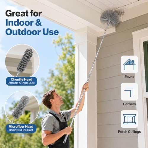 20FT Long Duster for High Ceilings, 3.4-14FT Cobweb Duster with Extension Pole, High Reach Duster Kit with Washable Head for Cleaning Ceiling Fans, Ceilings, Cobwebs - Image 4