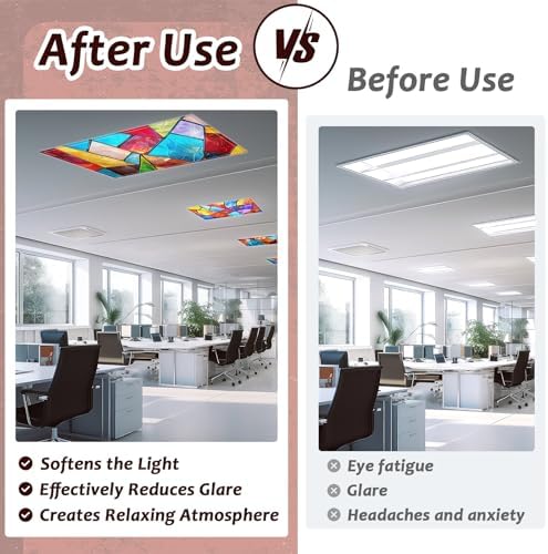 4 Pcs Fluorescent Light Covers for Classroom Ceiling Light 4 x 2 Feet Decorative Magnetic Lights Cover Filters Easy Install for School Office Home Hospitals Drop Ceiling Supplies (Retro Stained Glass) - Image 4