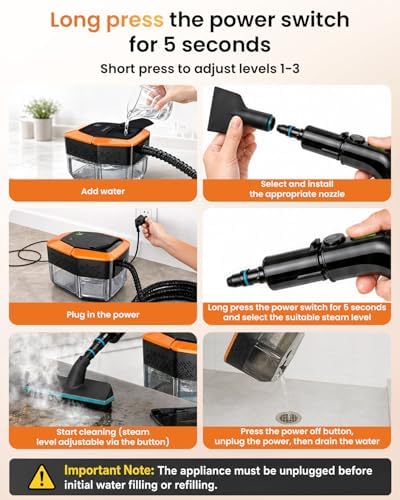 Steam Cleaner for Home & Car – Handheld Steamer for Cleaning with 2500W High Temperature, 3 Modes, 12 Accessories & 1.8L Large Tank, Portable Steam Cleaner for Couch, Grease, Kitchen, Bathroom, Car - Image 6
