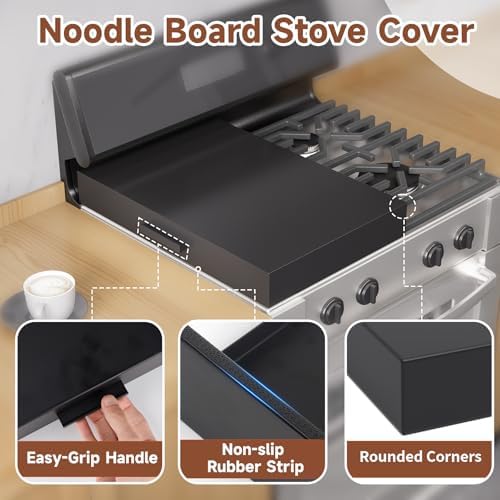 BJADE'S Stove Cover Board - 15"x22"x3" Gas/Electric Range Top Cover with Anti-Slip Feet, Kitchen Organizer & Noodle Board, Black Cooktop Protector for Counter Space Expansion - Image 5
