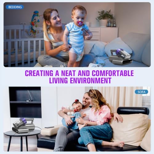Bed Vacuum Cleaner Mattress Vacuum Cleaner,16Kpa Powerful Handheld Vacuums with UV-C Light & Double Dust Cup & High Heating & Ultrasonic & HEPA Filter for Bed Sofa(Corded, Black & Purple) - Image 6