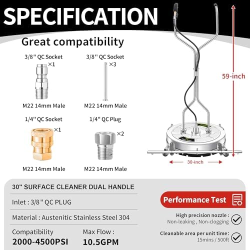 30" Pressure Washer Surface Cleaner Ultra with 7 Nozzles Water Broom - Image 5