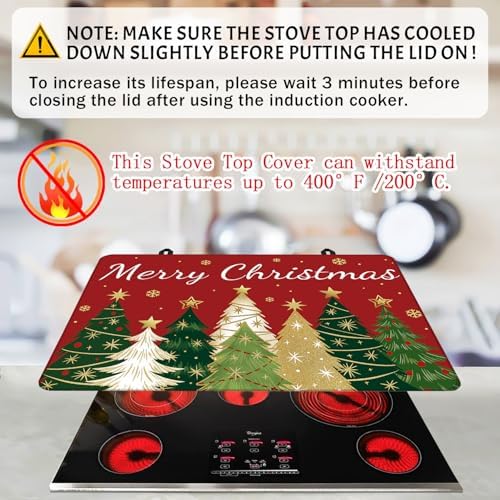 Christmas Trees Stove Cover, Merry Christmas Stove Top Cover for Gas Stove Xmas Red Winter Kitchen Decor Glass Stove Top Pad Heat Resistant Electric Stove Protector Washable Cooktop Oven Mat - Image 2