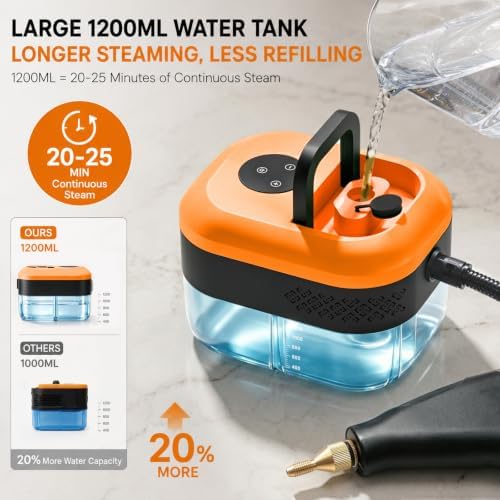 Handheld Steam Cleaner 1500W, 6-Level Adjustable (orange) - Image 2