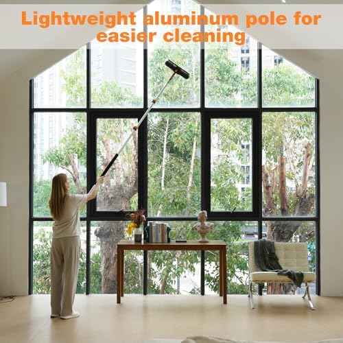 26Ft Window Squeegee with 5-19 FT Extension Poles, 2-in-1 Window Cleaning Kit with Telescopic Pole, Extra-Large 14" Window Squeegee Window Cleaner Tool with Adjustable Head, for High Window, Glass, RV - Image 6