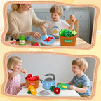 90Pcs Kitchen Playset Accessories, Pretend Cooking with Pots, Pans, Cookware, Food, Fruit, Veges, Color Sorting Baskets, Prop Money, Learning Gift for Girls Boys Toddlers (Blue) - Image 6