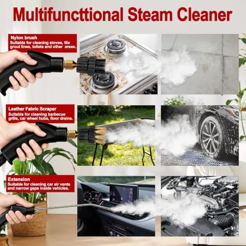 Steam Cleaner, Portable Pressurized Steamer for Cleaning with 14pcs Accessories, 6-Level Adjustable and 15s Heat-Up, Handheld Steam Cleaner for Home, Tile, Dirt, Grout, Grease, Car Detailing (Gray) - Image 4