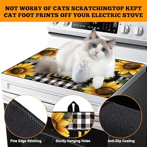 Multi-Design Stove Top Cover for Glass/Electric Stoves - 3-in-1 Heat-Resistant Protector Mat, Non-Slip Drying Rack 28"x20" (Sunflower) - Image 4