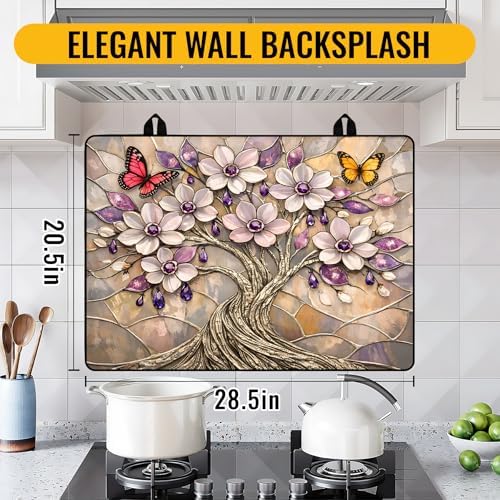 NYZE Stove Top Cover for Electric Stove 28.5x20.5 Inch Silicone Stove Topper & Protector, Decorative Kitchen Mat for Electric/Glass Stove Top (Blossom Tree, 28.5"Lx20.5"W) - Image 2