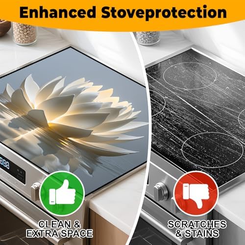 Stove Top Cover Retro Flower Gas Stove Top Cover for Home Decoration Kitchen Pad Non-Stick Washable Cooktop Covers Countertop Protector Keep Stove Clean 28"x20" (lotus) - Image 6