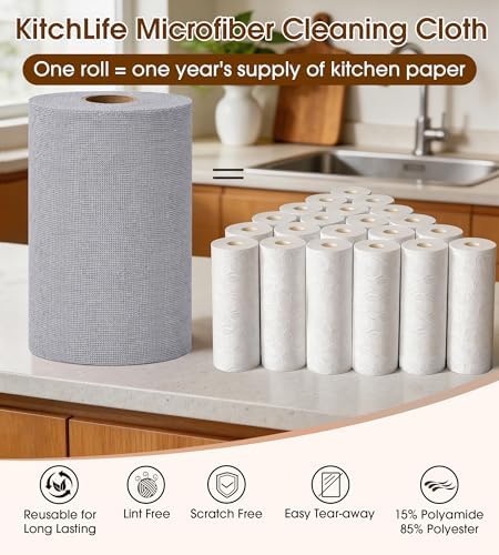 Microfiber Cleaning Cloth Roll, 100 Pack 12 x 12 Inch Tear Away Reusable Paper Towels, Thick Cleaning Towels, Absorbent Lint Free Washable Rags for Kitchen, Car, Garage and Workshop - Gray - Image 4