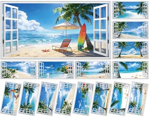 8 Pcs Summer Beach Fluorescent Light Covers for Classroom Ceiling Light 4 x 2 Feet Magnetic Lights Cover Filter Easy Install for Back to School Office Hospital Ceiling Supply (Windows Seascape) by Wiooffen