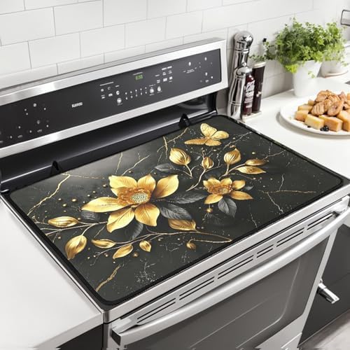 Gold Lotus Butterfly Floral Stove Top Cover for Electric Stoves by Unknown