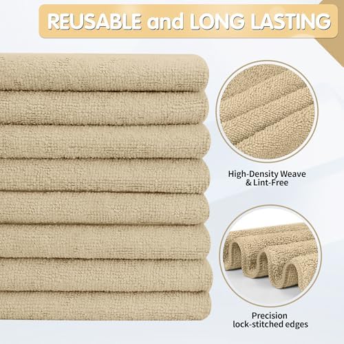 FIXSMITH Beige Microfiber Cleaning Cloth -Pack of 12, Highly Absorbent Cleaning Rags, 16"X12" All Purpose Cleaning Towels for Housekeeping, Kitchen, Car, Lint Free and Reusable Microfiber Towels - Image 2