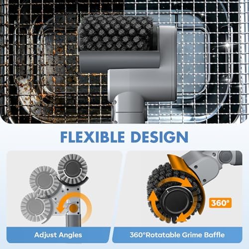 Electric Grill Brush, Cordless BBQ Cleaner, 3-Speed & Angle Adjustable, 3-in-1 Kit with Gloves, Reinforced Bristles, 150Mins Runtime, Removable & Dishwasher Safe for Outdoor BBQ Grates (Light Gray) - Image 5
